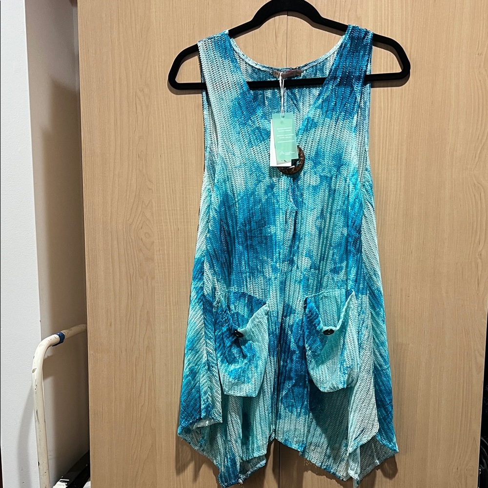 Aqua Tie-Dye Sleeveless Swim Coverup